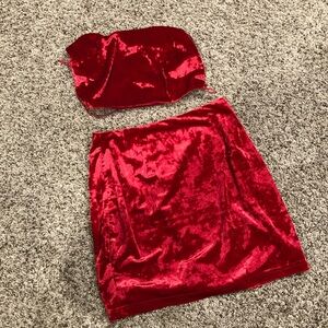 Superdown lace up red velvet set